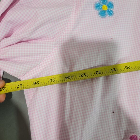 Pink Gingham Check Flannel Top Womens Plus Size 1X Rhinestone Floral Embellished - Picture 14 of 16